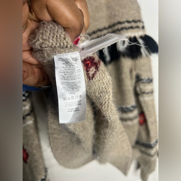 Lou & Grey LOFT Sweater Beige Turtleneck Fair Isle Fringe Sz Large - Picture 4 of 7